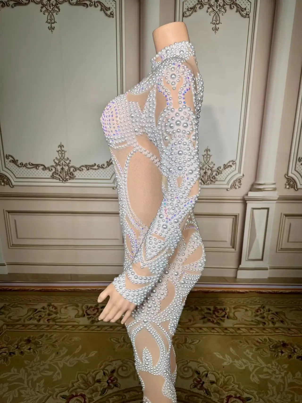 Nuevo Vestido de Lana a la Moda, Sexy y Lujoso, Vestidos Ajustados para Mujer, Elegante Vestido con Cuentas de Perlas Blancas