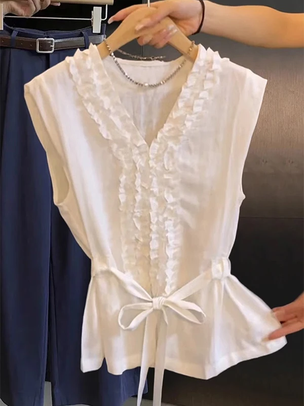 

Emily Clud Recommended White irt Women's Summer Waist-Cinching Belted Svel V-ne Top