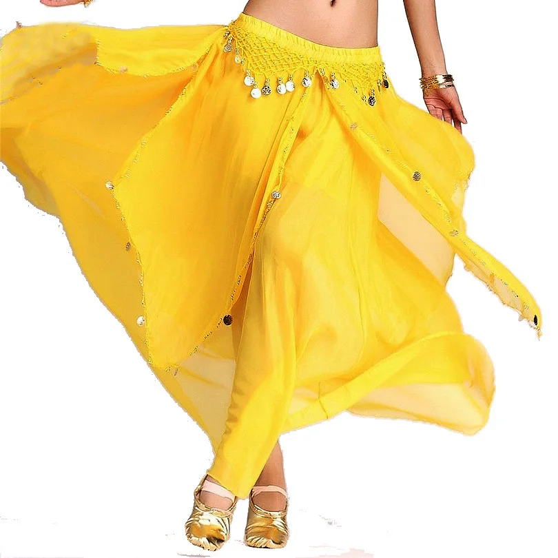 

Women Oriental Style Belly Dance Skirt Elegant Coin Chiffon India Dance Skirt Bollywood Bellydance Stage Performance Costume