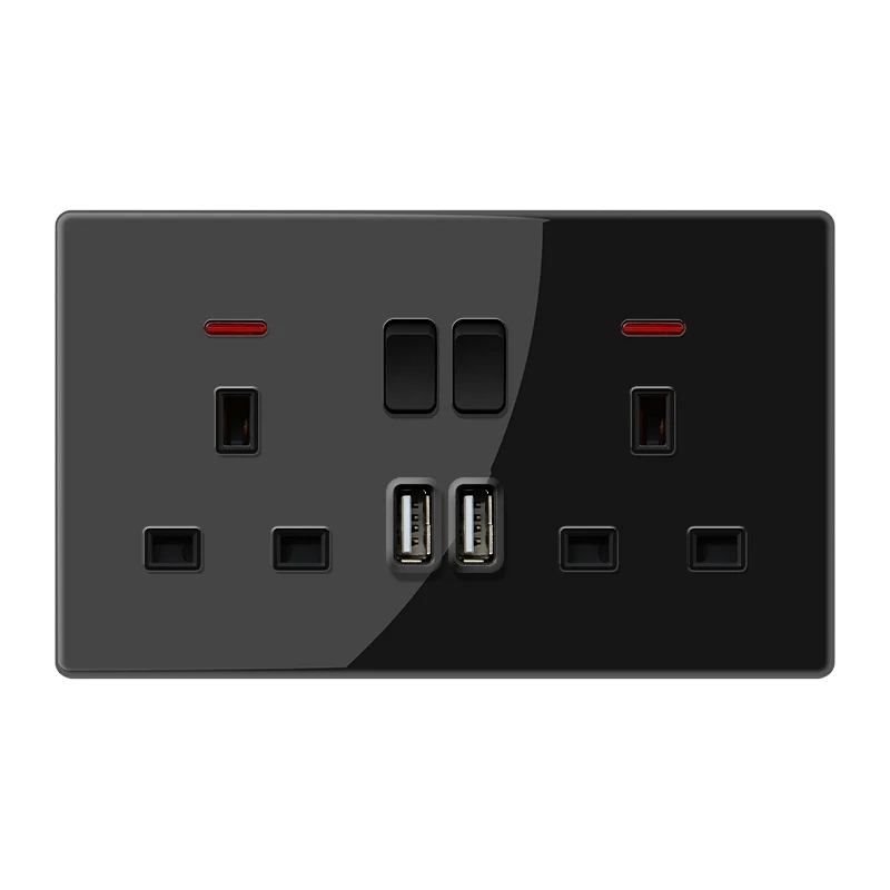 5 قطعة جودة عالية 146 نوع مزدوج 13A مقبس الحائط مع 2 منافذ التيار المتناوب ومنافذ USB المملكة المتحدة القياسية أكريليك الزجاج المقابس والمقابس #2