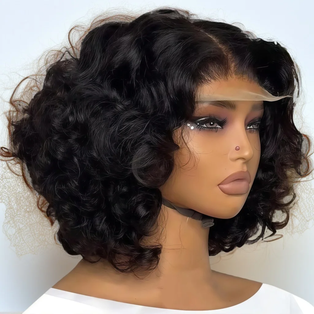 

13x4 Loose Body Wave Lace Frontal Short Bob Wig 180% Density Brazilian Remy 100% Human Hair Transparent Lace Wigs For Women