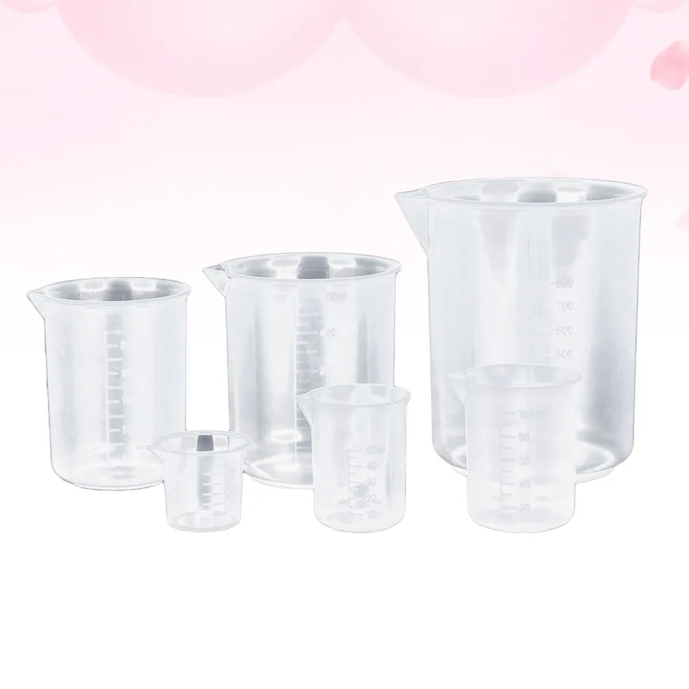 

5 Pcs Plastic Measuring Cup Cup Graduated Laboratory Teaching Beaker For Lab Equipment Wide Mouth Various Sizes