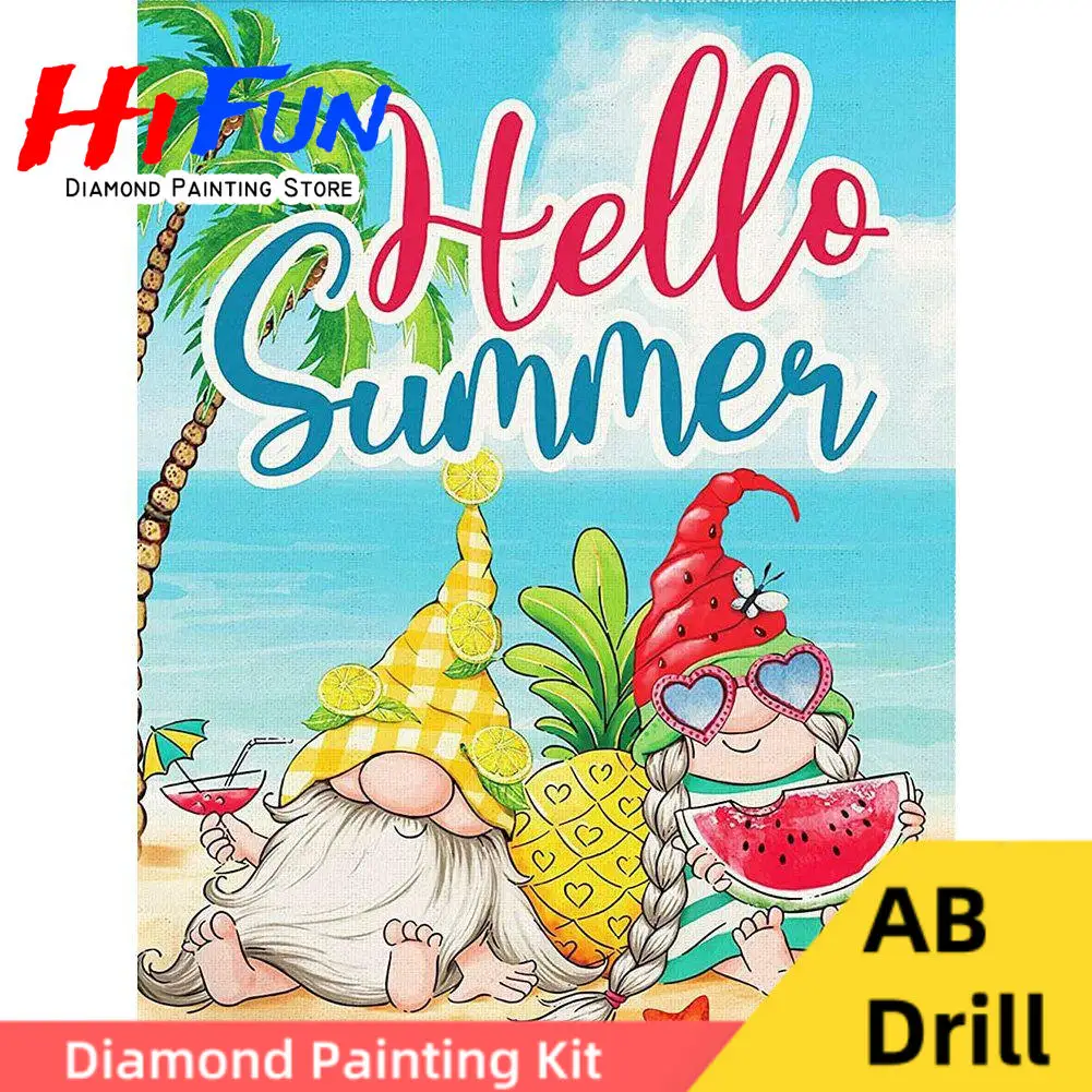

AB Drills 5D Diy Hello Summer Gonk Gnome Watermelons Pictures Diamond Painting Full Embroidery Cross Stitch Home Decor Gift