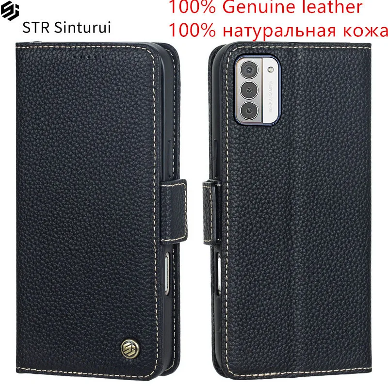 

STR Genuine lychee grain leather card Slot Wallet Cover For Nokia G310 G42 G22 G21 G20 G10 G11 Plus Flip shockproof phone Case