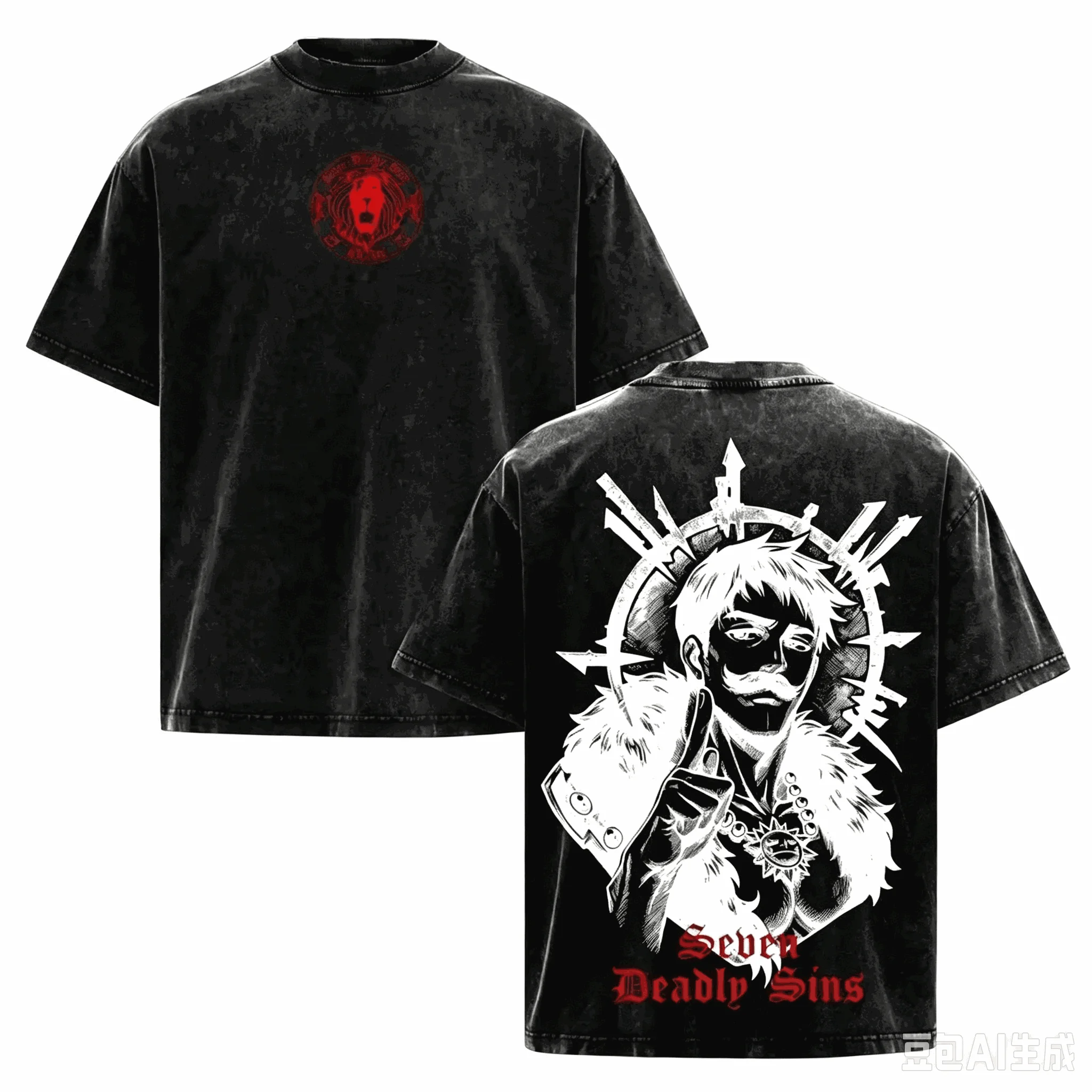 Heißer Verkauf Anime Die Sieben Todsünden Escanor Grafik-Washed-T-Shirts Y2K Herren Damen Casual Hip Hop Streetwear Oversized T-Shirt – Detail 3