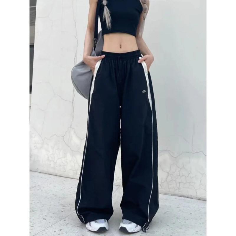 

Retro Street Casual Straight Pants Hip-hop Elastic Waist Sports Pants High Waist Loose Straight Wide-leg Pants Office Wear Woman