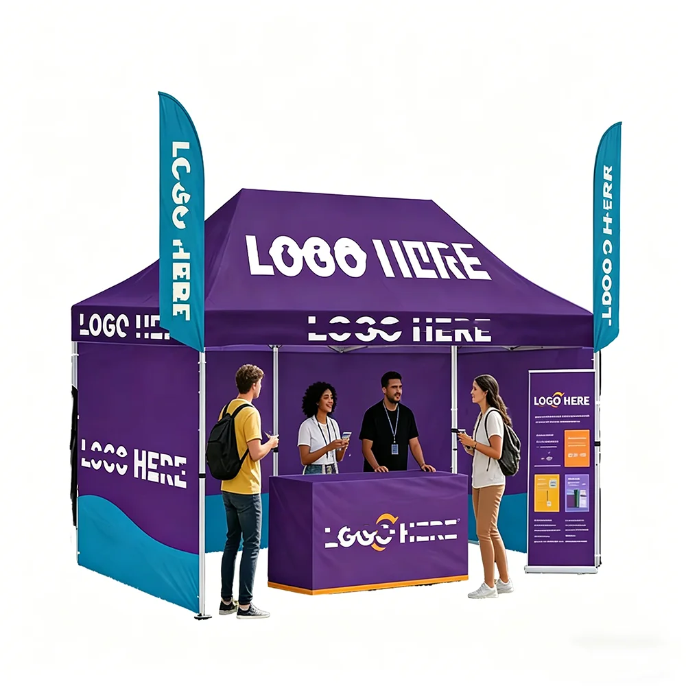 Aluminum Frame Canopy Tent Folding Setup 10x10 FT Pop up Vendor Tent Trade Show Custom Print Logo Free Design