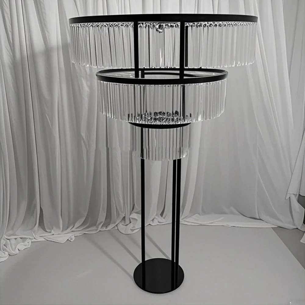 6pcs 100-130cm)Wedding table decoration Event Prop Route Guide Black Geometric Backdrop Crystal Flower Columns Stands