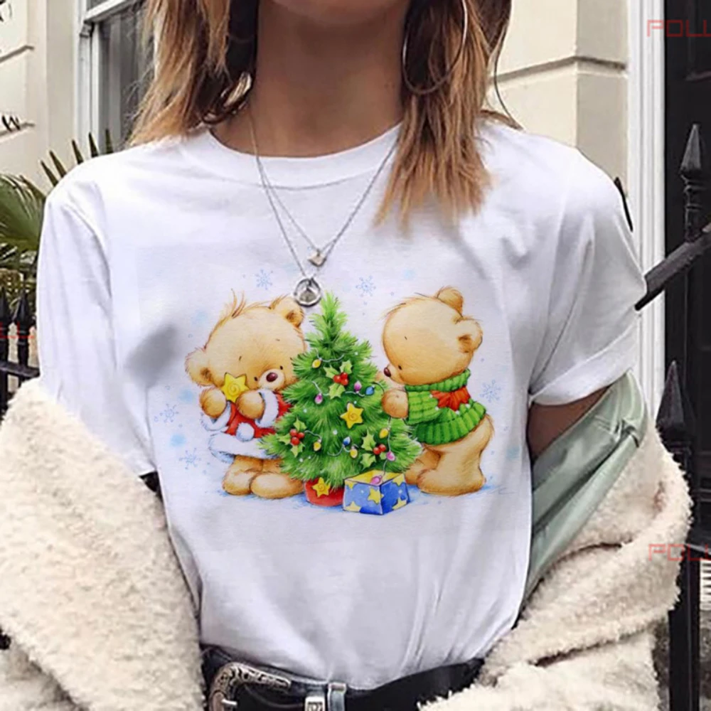 

Christmas Reindeer Bear T-shirt Christmas Tree Loose T-shirt Durable Casual T-shirt Daily Travel Streetwear Fashion
