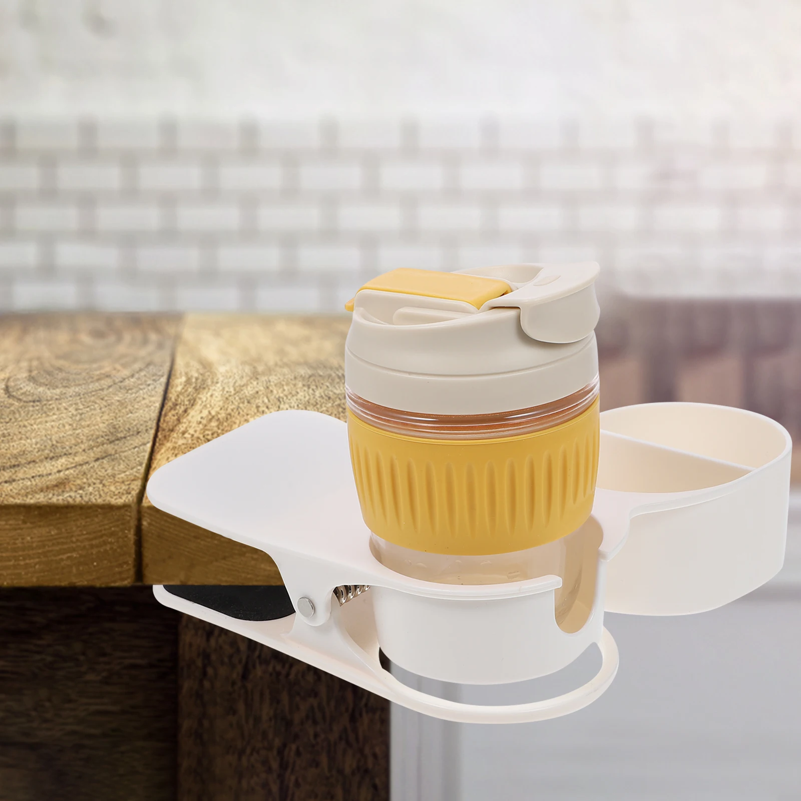 

Multifunctional White Desk Side Cup Holder Clip Usb Slot Premium Abs Space-Saving Drink Mug Clamp For Office Mobile Phone