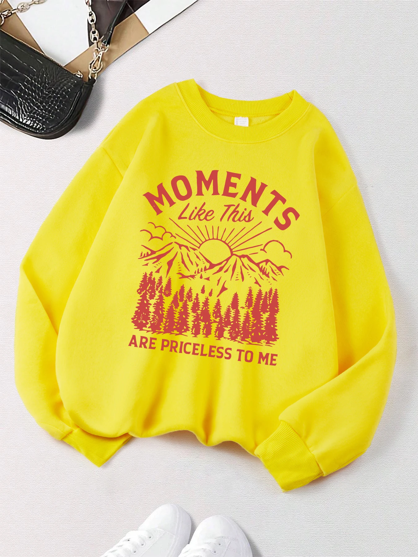 Moments Like This Are Priceless To Me Prints Sweatshirt Women O-Neck Clothes Autumn Fleece Pullover Loose Multicolor Streetwear