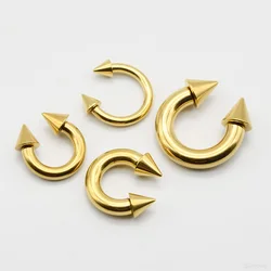 1Pc NEW Gold Color Large Gauge 0G Spike Stainless Steel Circular Barbell Piercing Helix Septum Nose Rings Rivet Earlobe Earrings