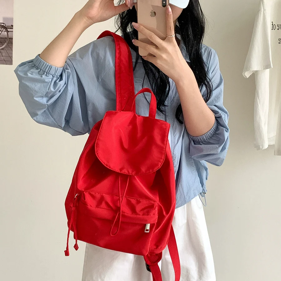 Casual Lightweight Travel Backpack Korean Style Nylon Drawstring Bagpack Waterproof Large Capacity Schoolbag Teenagers Flip-Top