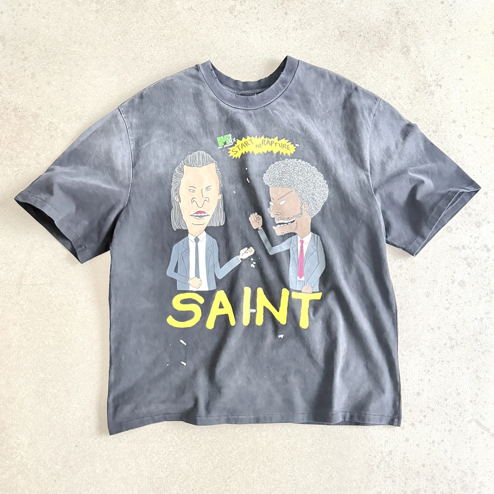 

Yao Уличная одежда Saint OF Michael Винтаж Ретро Повседневная графика Priny Oversize Свободные топы Футболка Мужская одежда Футболка для мужчин Унисекс