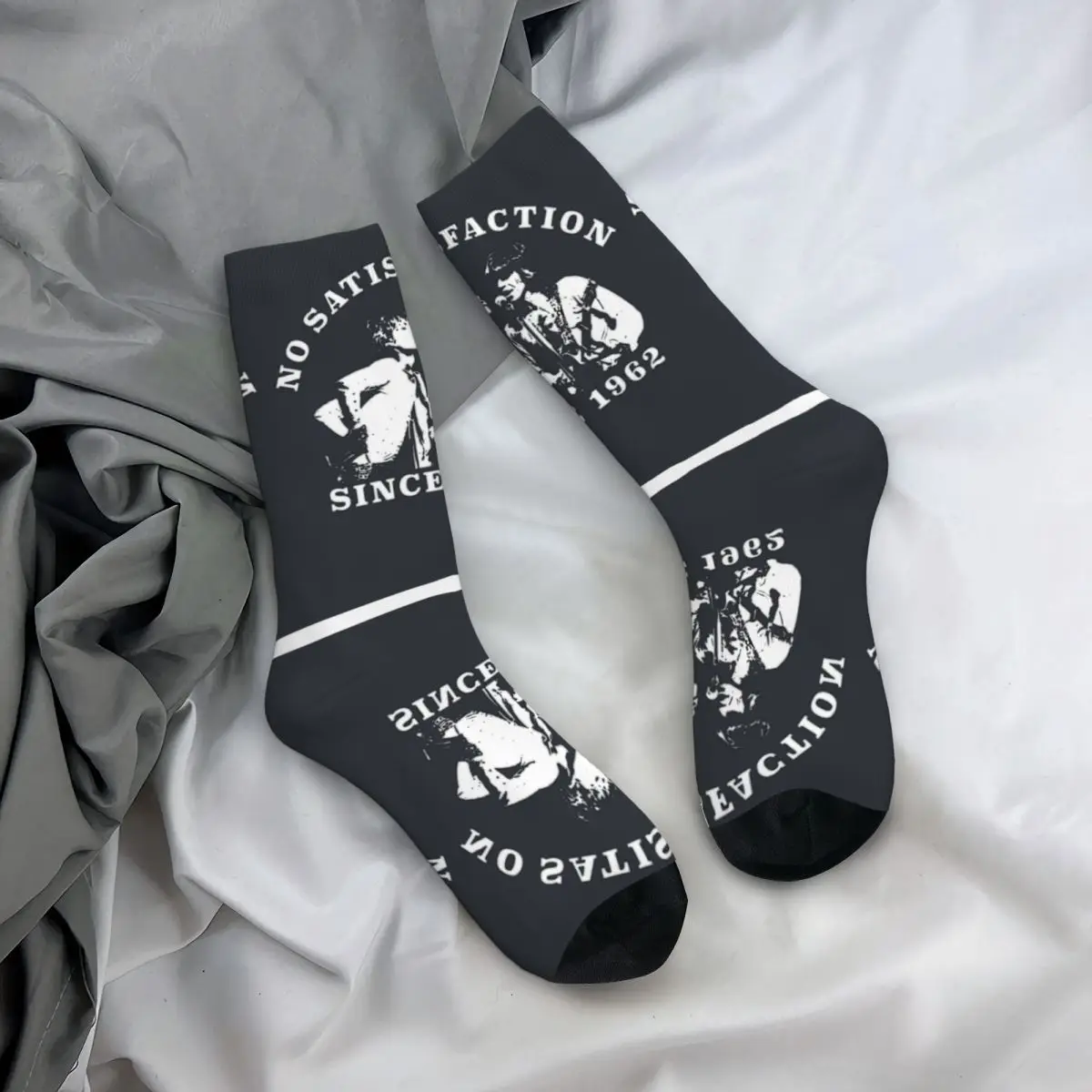 Funny Mick Jagger Keith Richards No Satisfaction Sock for Men Hip Hop Vintage Mick Jagger Quality Pattern Crew Sock Casual Gift