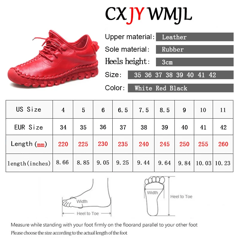 CXJYWMJL Cowhide Casual Sneakers for Women Plus Size Vulcanized Shoes Genuine Leather Spring Skate Shoes Ladies Sports White