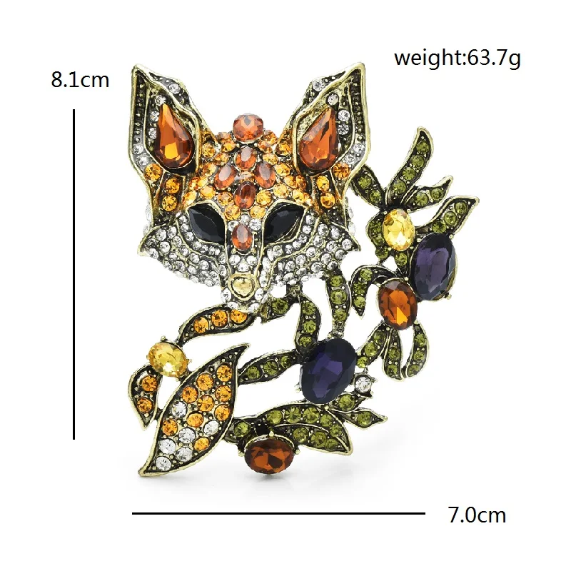 Wuli&baby Big Luxury Crystal Fox Brooches For Women Unisex Vintage Charming Animal Party Brooch Pins Gifts