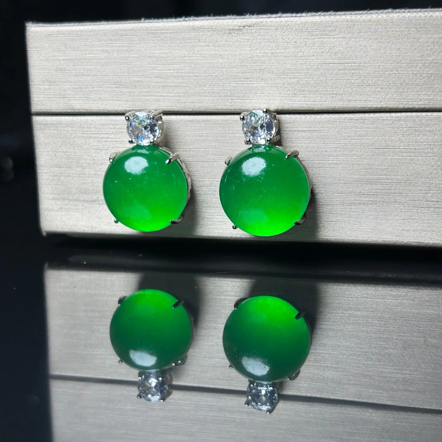 Real Natural Perfect High Ice Green Myanmar Jade Jadeite earrings