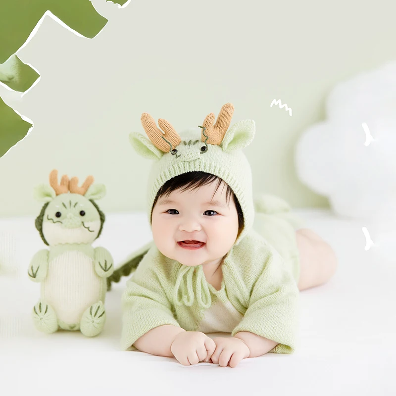 3-4 Maanden Baby Fotografie Kostuum Drakenjaar Thema Creatieve Baby Jumpsuit Zonnebloem Dinosaurus Studio Foto Accessoires