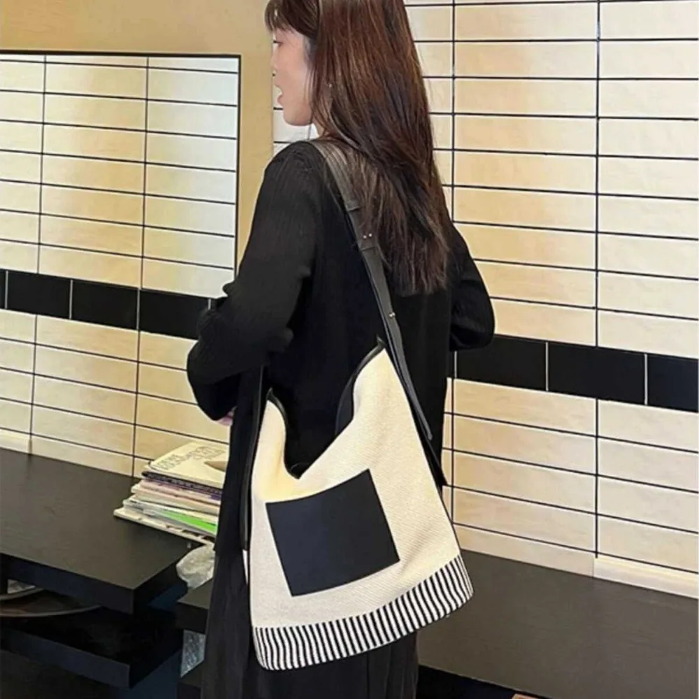 Sacs à bandoulière patchwork rayés en toile pour femmes, grands sacs fourre-tout de trajet, sac de créateur lancé, chic, nouveau, 2025, E27