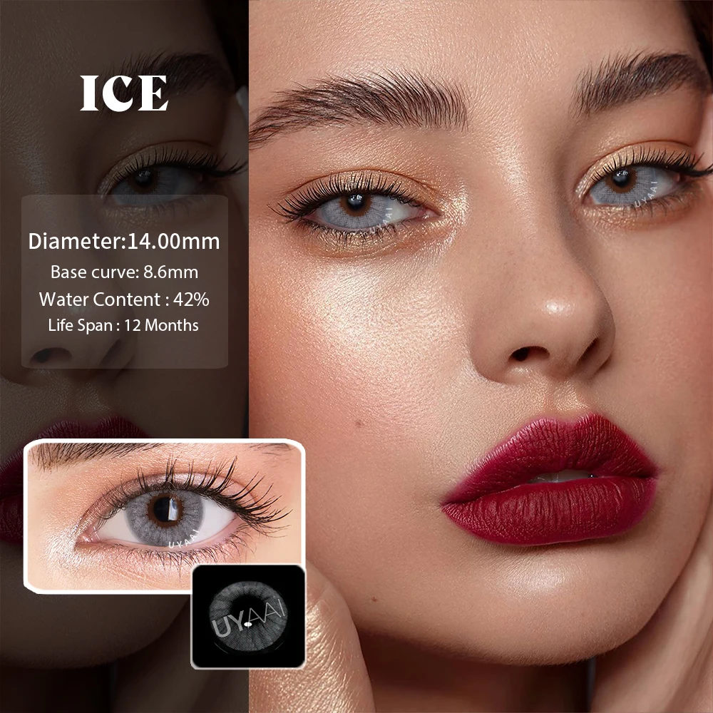 UYAAI 1 Paar ICE farbige Kontaktlinsen für Augen, Natur, Schönheit, Kontaktlinsen, Schüler, Make-up, Farblinsen, Augen, jährliche Farbverlaufslinsen