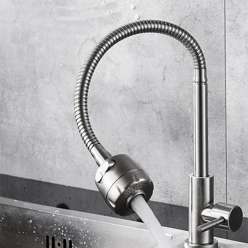 Universal Rotation Single Cold Water Kitchen Faucet 304 Stainless Steel Single Handle Black Color Deck Mounted Sink Water Tap
