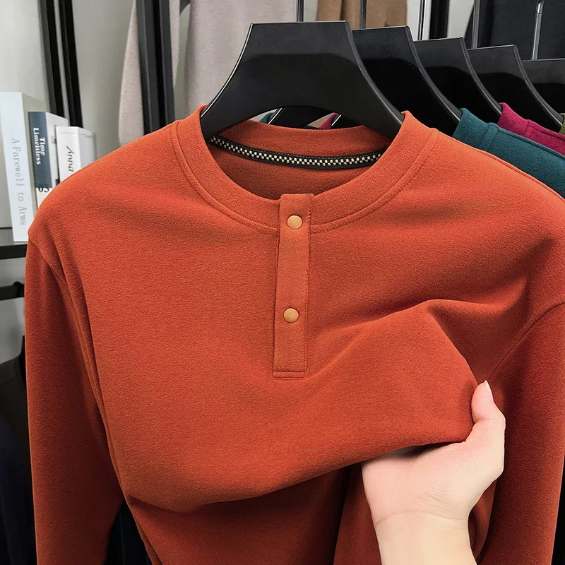 Mens Loose Fit Henley Pullover Crew Neck Two Button Long Sleeve Soft Thermal Cloth Daily Commute Casual Apparel - view 5