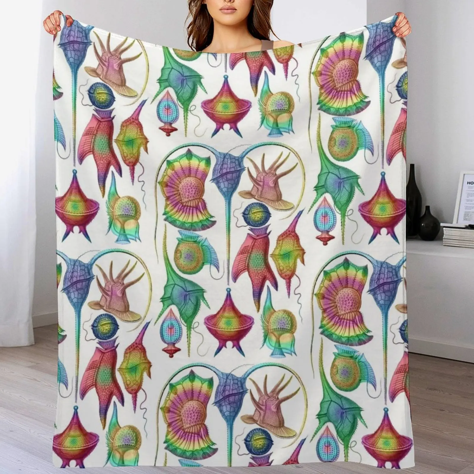 Ernst Haeckel Peridinea Plankton Algae Rainbow Throw Blanket Extra Large Throw funny gift Blankets