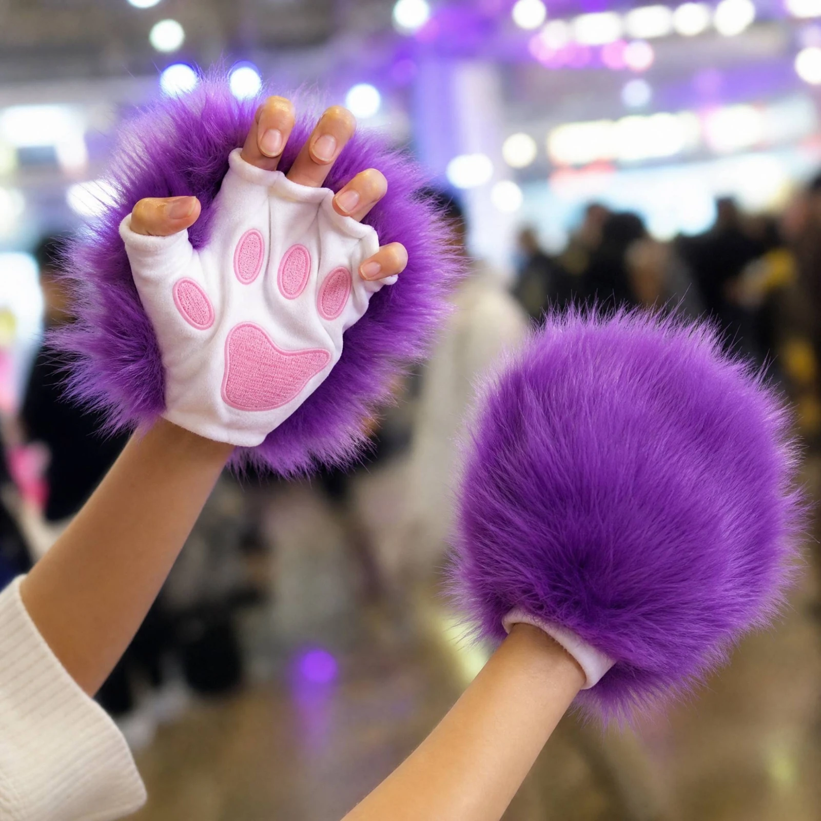 Fingerless Glove Soft Fingerless Cat Paw Glove with Embroidered Paw Pads Animal Claw Gloves Furry for Cosplayers