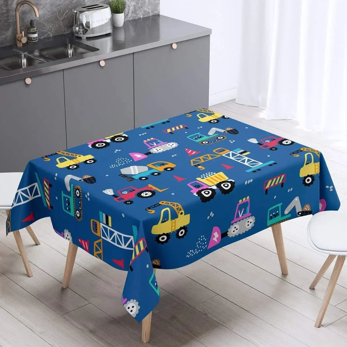 Cartoon Excavator Cranes Bulldozer Table Cover