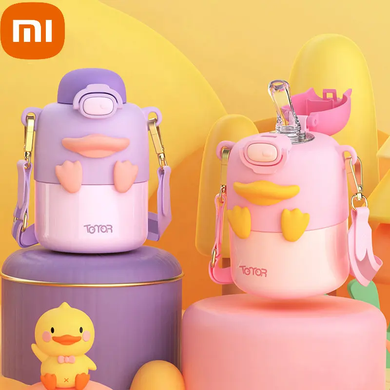 Xiaomi Thermo Cup 316 Thermos Cup Straw Stainless Steel Bottle Bounce Cover Cute Children Water Bottle Keeps Cold