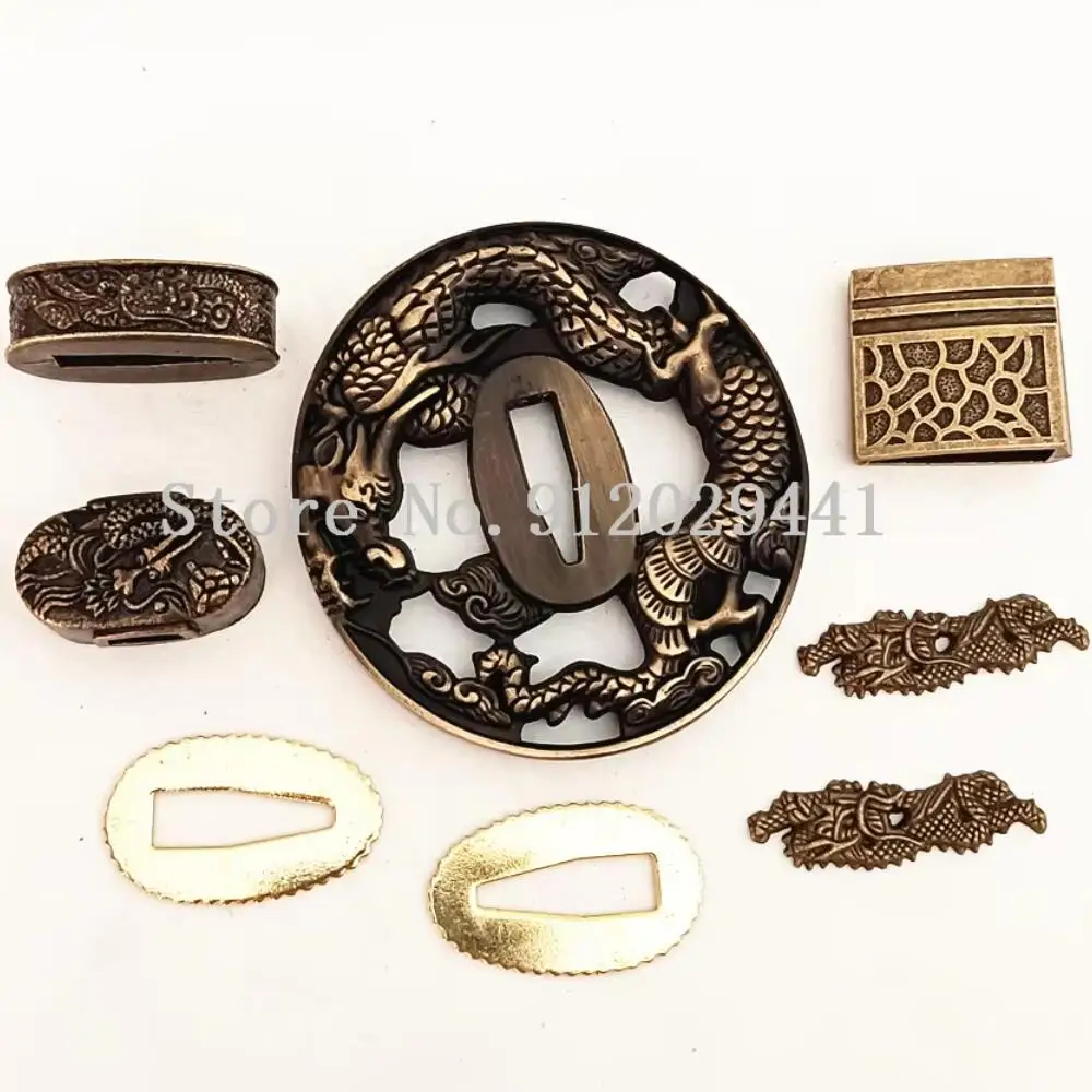 A Set Nice Alloy Dragon Tsuba Fuchi Kashira Menuki Seppa For Japanese Sword Samurai Katana