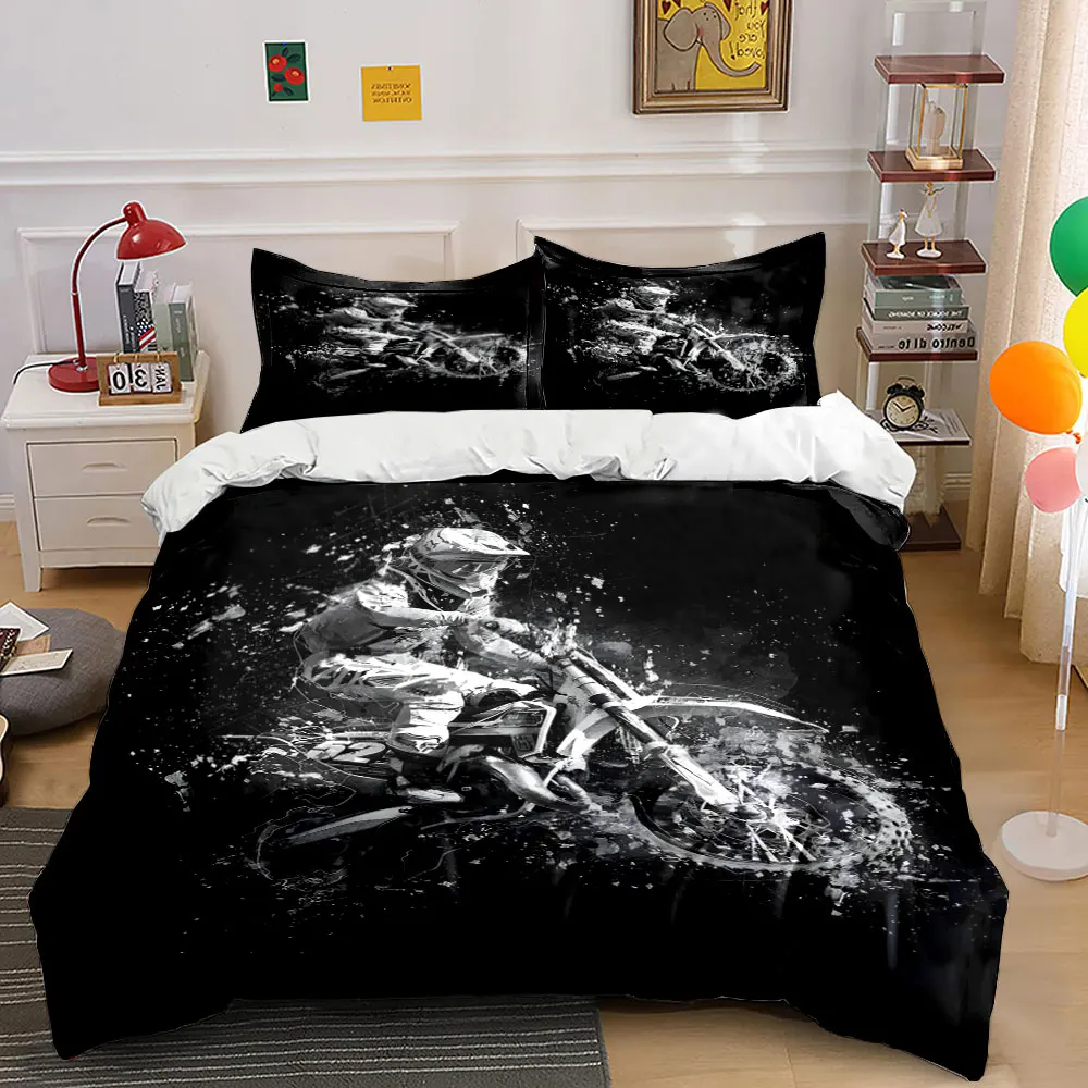 Motorcycle stunt leap in artistic style Bedding Set for Kids Luxury Gift 3pcs Digital Print Comforter Set Soft Comfortable