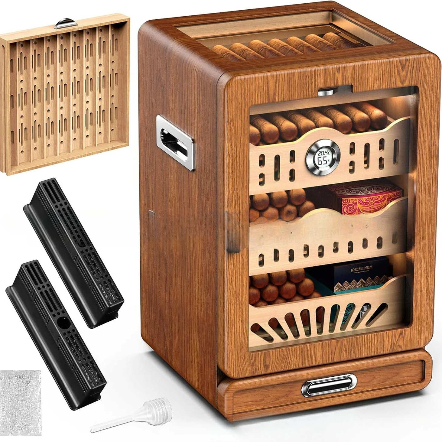 Small cigar cabinet, cedar solid wood, large capacity four-layer wooden frame, moisturizing box with window, Amazon wholesale