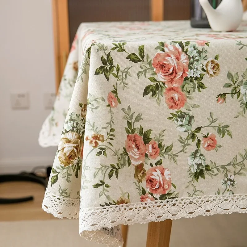 

American Tablecloth Flowers Jacquard Oil Painting Table Cover Cotton Linen Rectangular Wedding Dining Table Cover Tea Decoration