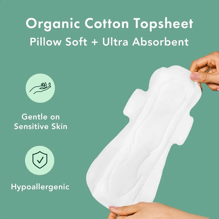 وسادات رايل للنساء من القطن العضوي غطاء فترة الوسادات مع أجنحة العناية المؤنث المناديل الصحية الثقيلة الامتصاص غير المعطرة فائقة