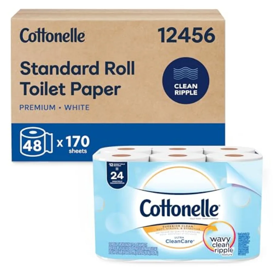 

Standard Roll Toilet Paper, Bulk 12456,Ultra CleanCare Bathroom Tissue, Clean Ripple Texture, White (48 Rolls of 170 Sheets, 8,