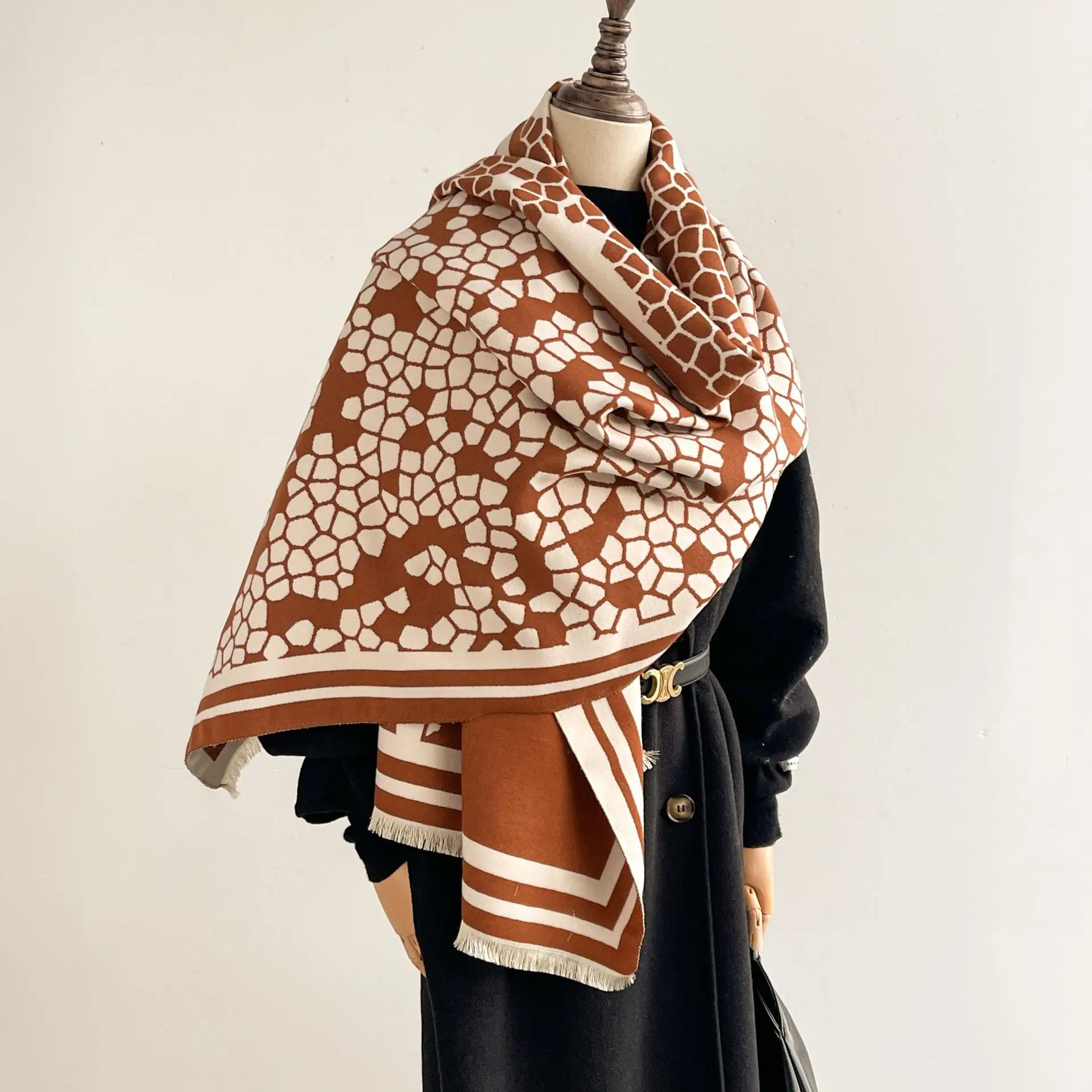 

Роскошный женский осенне-зимний шарф из искусственного кашемира с геометрическим дизайном, двусторонний, толстый, теплый, уютный, длинный, шаль, палантин