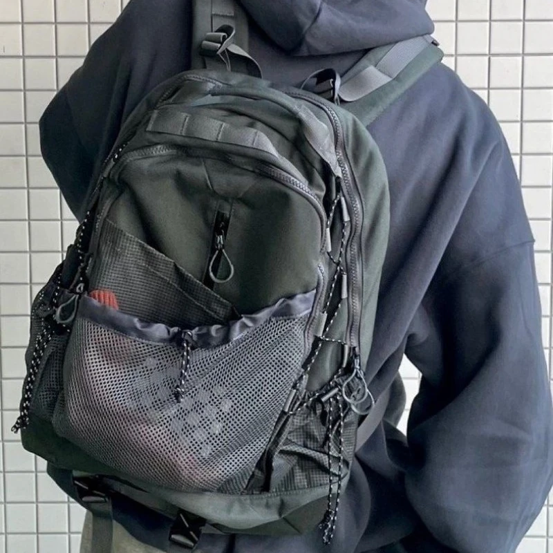 High-capacity Casual Grunge Men Backpack Vintage Y2k Aesthetic Streetwear Backpacks Casual All Match Trendy Drawstring Rucksacks