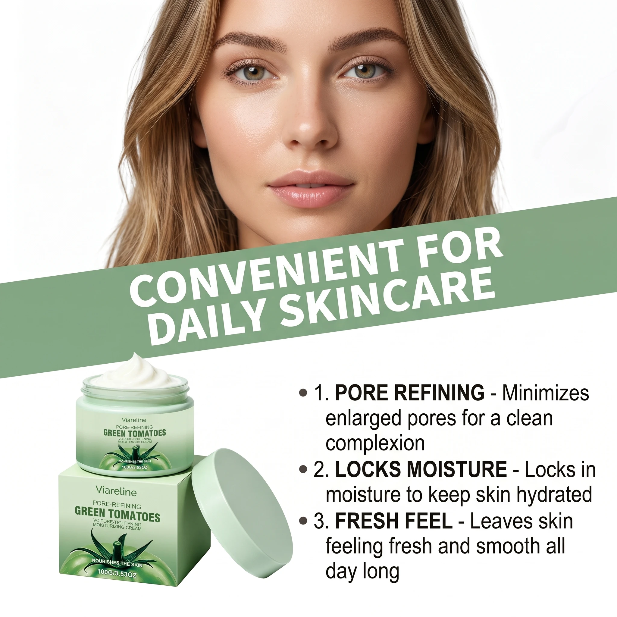 Green Tomato Pore Minimizing Moisturizer Cream Moisturizing Refine Pores Brighten Dull Skin Smooth Texture Oil Balance Care