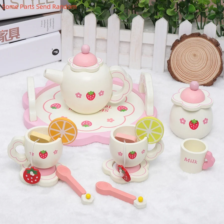 Early education simulation children playing house, white strawberries, afternoon tea, cake, tea set combination, girls' kitchen,
