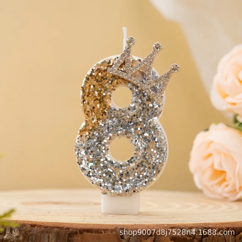 Creative Number Candles Handmade Crown Birthday Party Decoration Gold Glitter Candles Princess Series Dessert Table Ornament