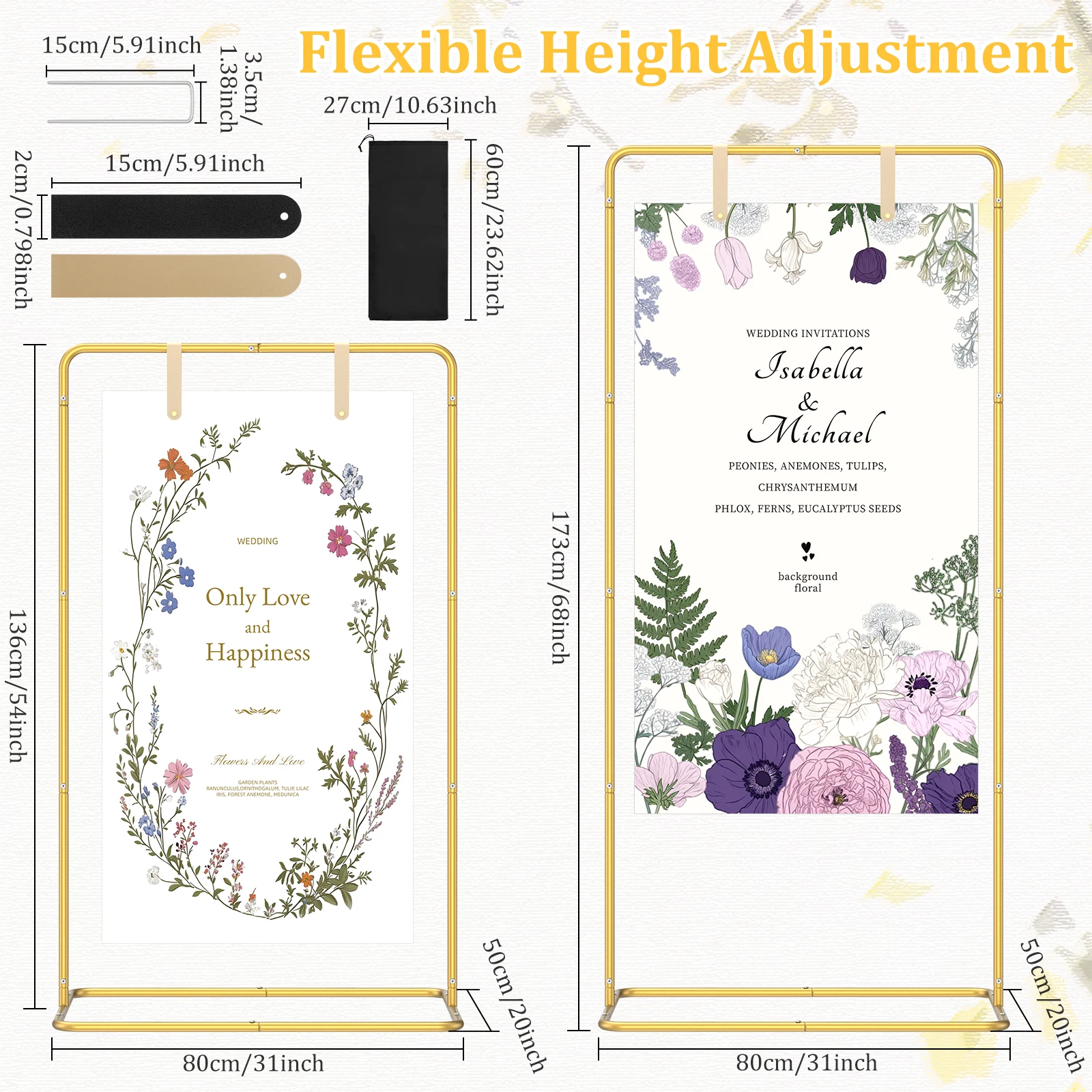 Wedding Arch Backdrop Stand Square Metal Rectangular Frame Wedding Background Decoration for Wedding Ceremony Office Restaurant