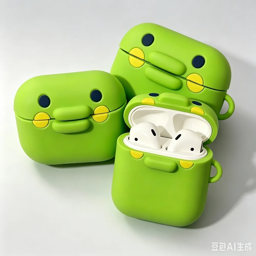 Cartoon-süße grüne Frosch-Silikon-Kopfhörerhülle mit großem Mund, Schutzhülle, geeignet für Airpods1/2/3/4/Pro/Pro2/Pro3