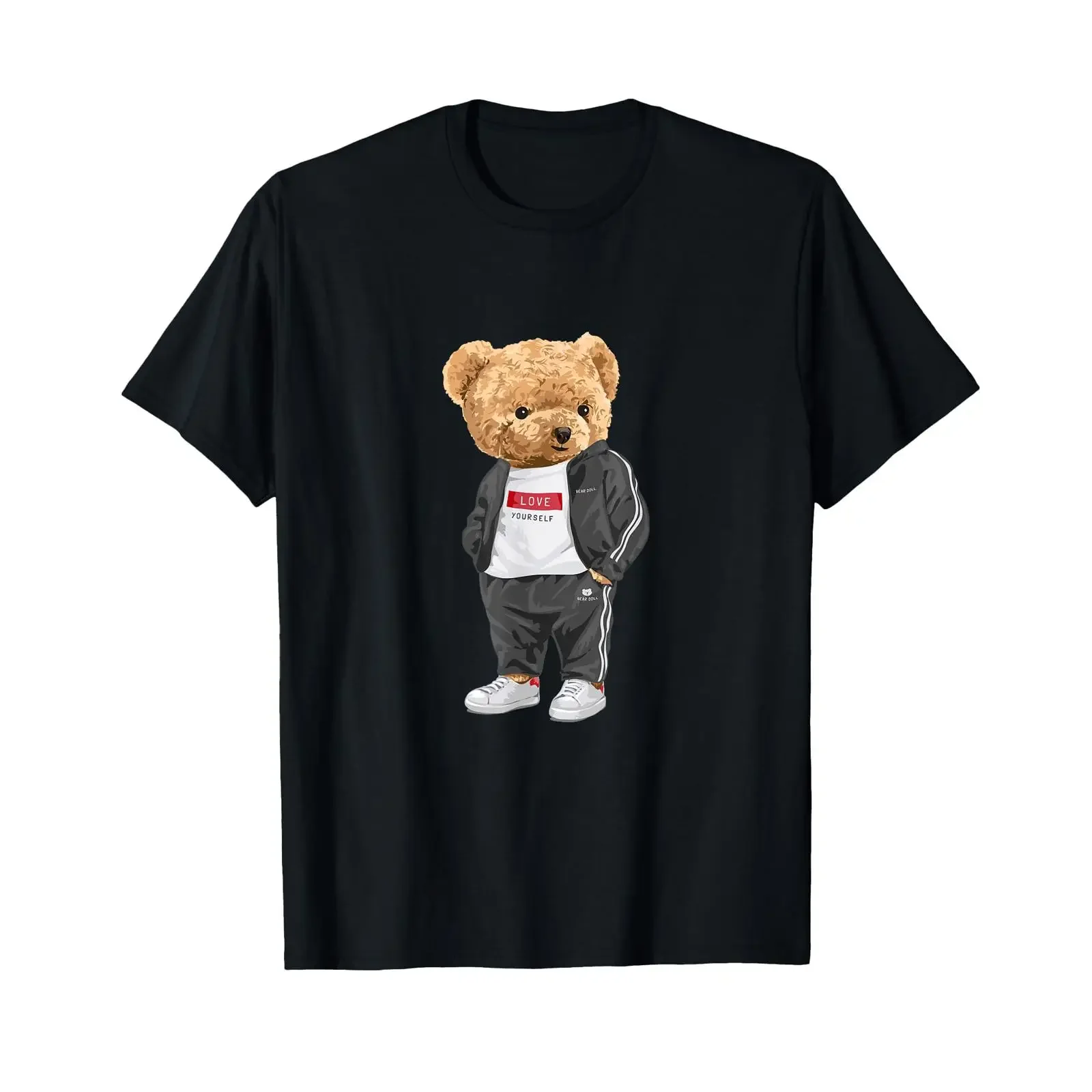 Love Yourself Enjoy Wear Cool Illustration Teddy Bear Style T Shirt vintage Washed Breathable Casual designer clothes homme