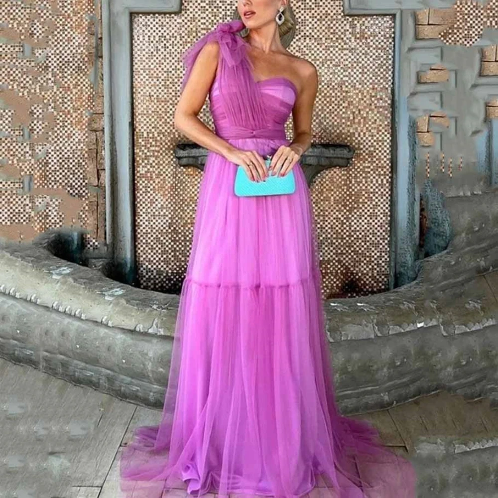 Camellia Party Dresses Simple Tulle Evening Sweetheart Neck One Shoulder Gowns Sleeveless New Arrival A Line Prom Dress