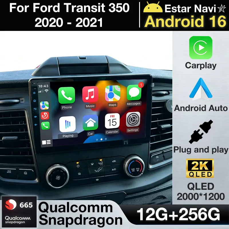 Android 16 Car Radio For Ford Transit 350 2020 2021 Carplay Auto Multimedia Video Stereo GPS Player 2 Din Navigation 360 Camera