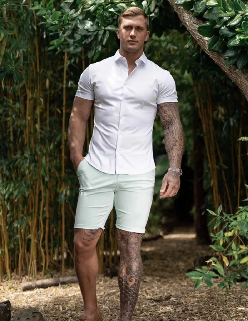 قميص رجالي صيفي عضلي بأكمام قصيرة ملابس رياضية ولياقة بدنية بقصة ضيقة ومرونة عالية قميص بطبقة داخلية عصرية جديدة #6