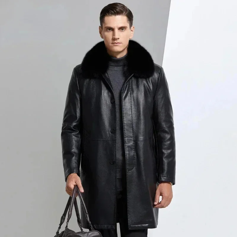 Men Leather Jacket Casual Warm Winter Jackets for Detachable Rex Rabbit Fur Liner Coats Mink Collar Chaquetas