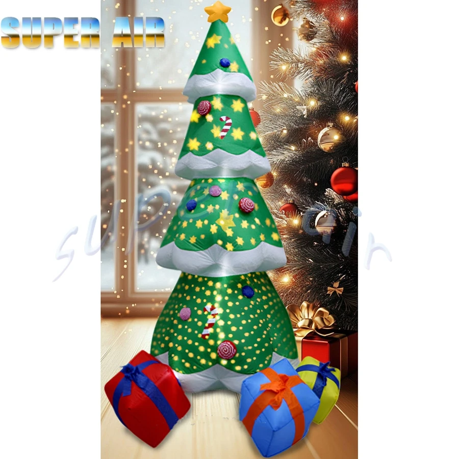 Free fan 6mH Christmas celebration decoration huge inflatable Christmas tree with gifts for party